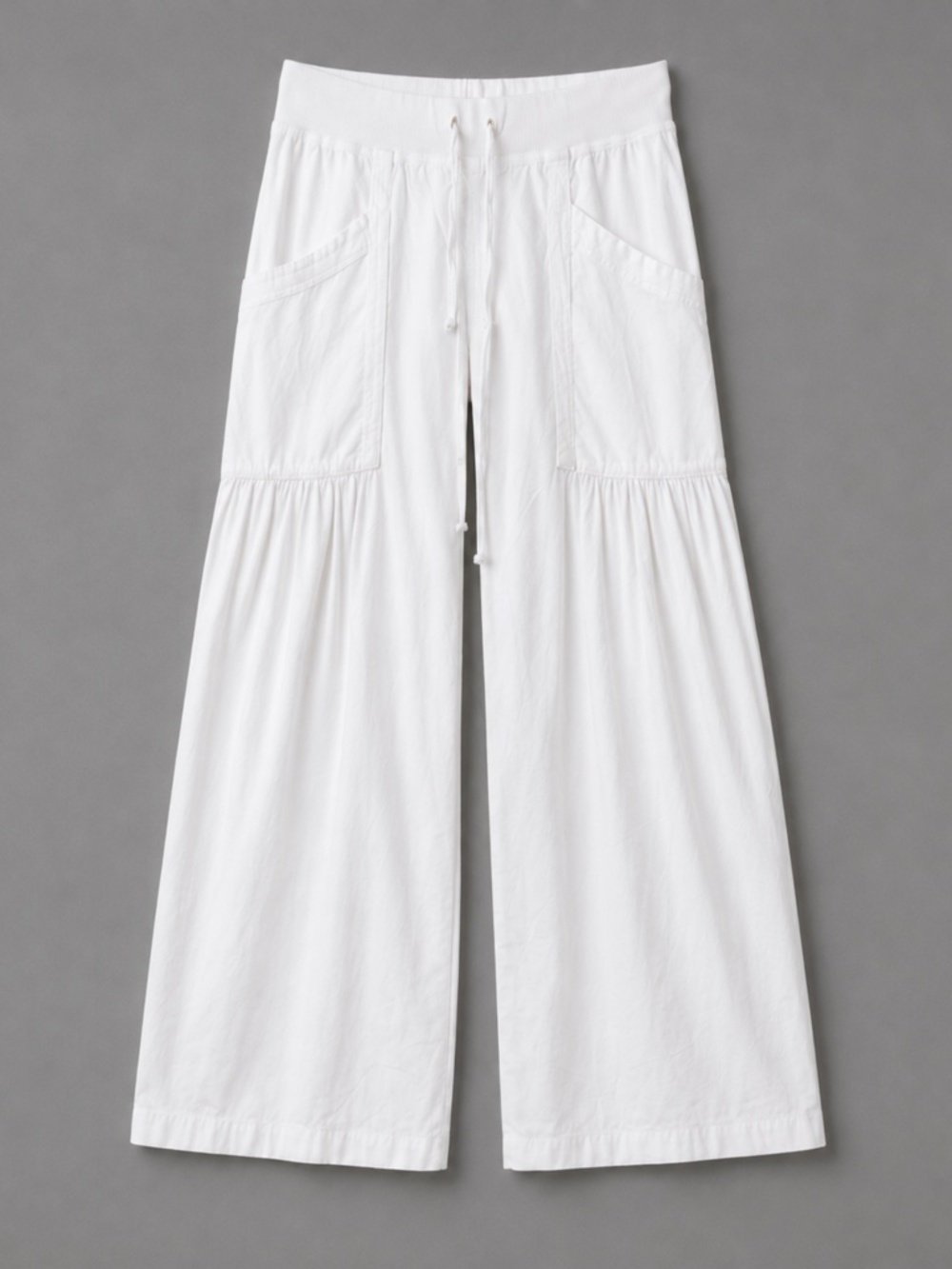 XCVI Women’s S White Ruched Wide Leg Pants Cotton Stretch Drawstring